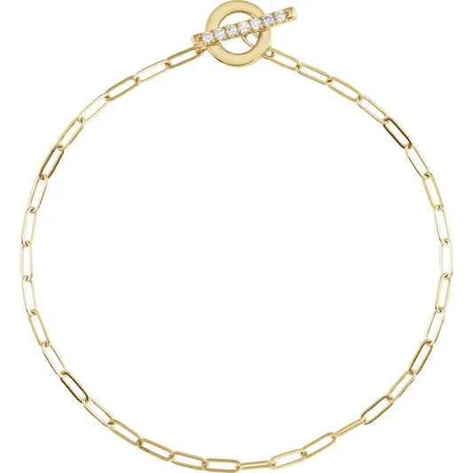 Natural Mined Diamond Toggle Paperclip Bracelet in 14k Gold