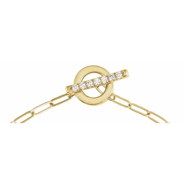 Natural Mined Diamond Toggle Paperclip Bracelet in 14k Gold