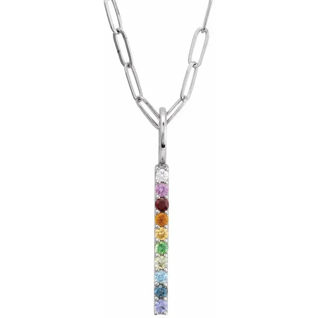 Multicolour Natural Gemstone and Diamond Bar Necklace in 14k Gold