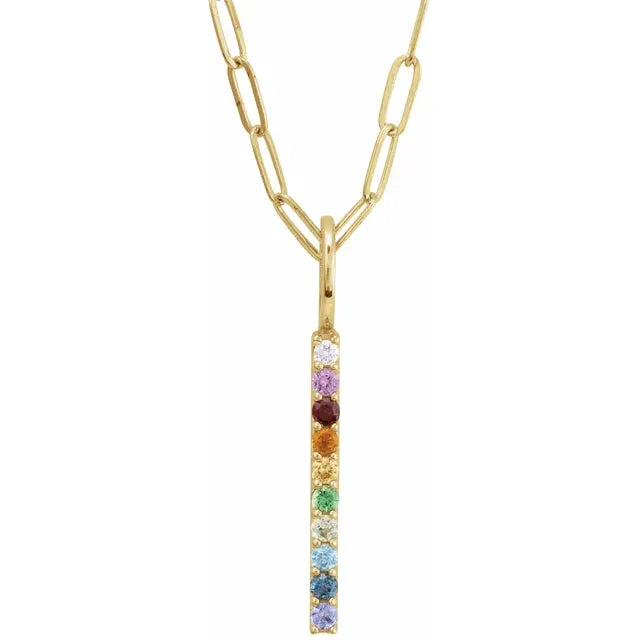 Multicolour Natural Gemstone and Diamond Bar Necklace in 14k Gold