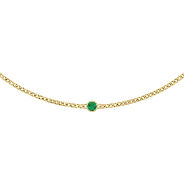 4mm Round cut Lab Grown Gemstone Curb Necklace in 14k Gold