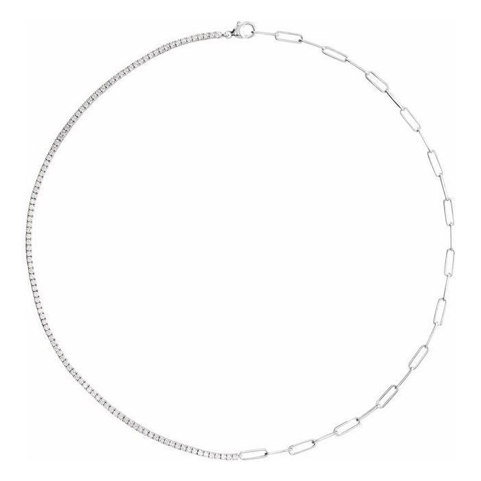 3.25ct Lab Grown Diamond Half Tennis Half Paperclip Necklace