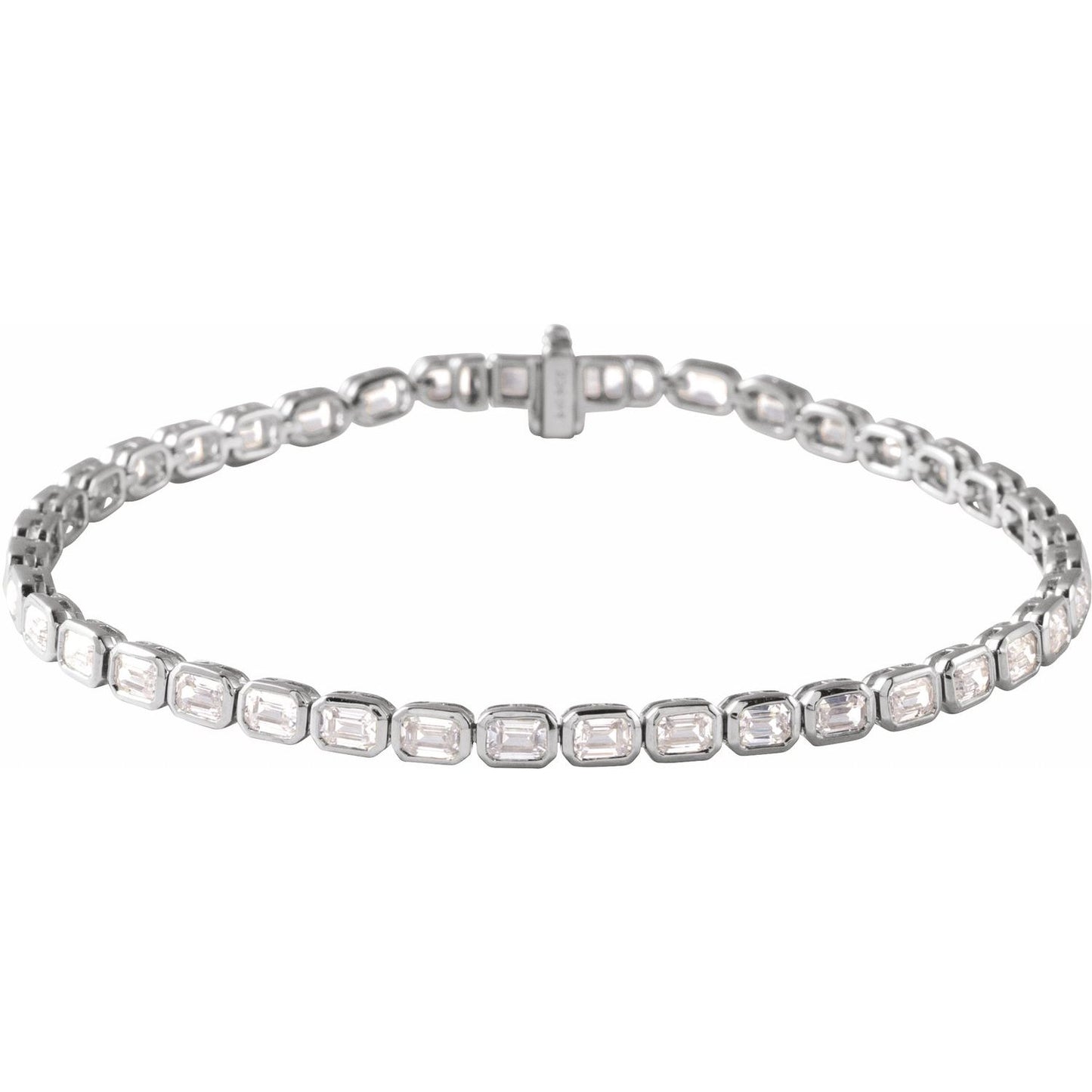 6.25ct Emerald cut Lab Grown Diamond Bezel Set Tennis Bracelet in 14k Gold