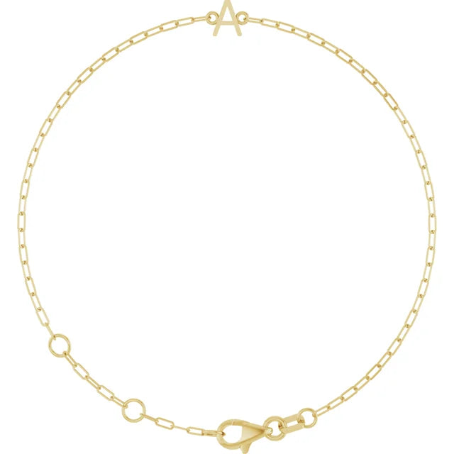 Plain Initial Paperclip Bracelet in 14k Solid Gold