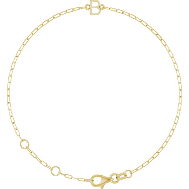 Plain Initial Paperclip Bracelet in 14k Solid Gold