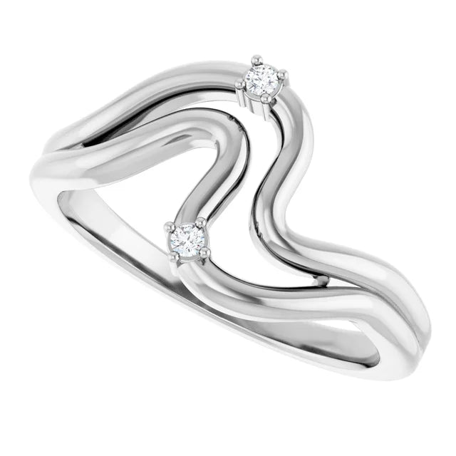 Scattered Round Lab Grown Diamond Double Wave Ring