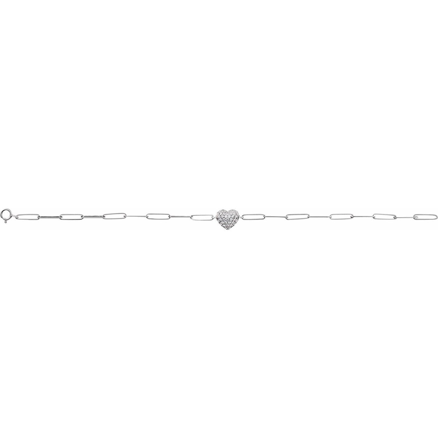 0.35ct Natural Mined Diamond Puffed Heart Paperclip Bracelet in 14k Gold