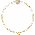 0.35ct Natural Mined Diamond Puffed Heart Paperclip Bracelet in 14k Gold