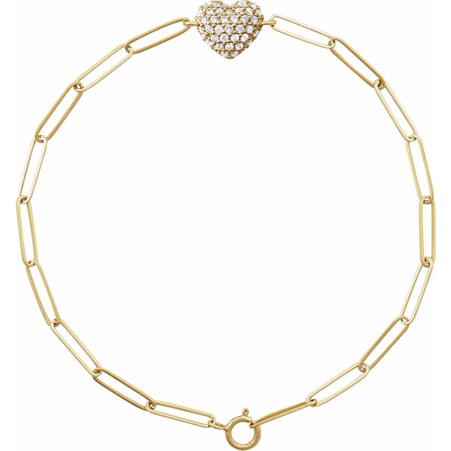 0.35ct Natural Mined Diamond Puffed Heart Paperclip Bracelet in 14k Gold