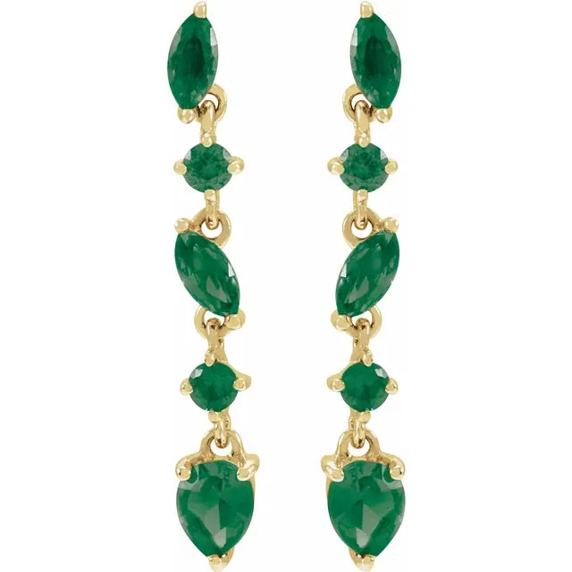 1.10ct Emerald Multishape Dangle Earrings in 14k Gold