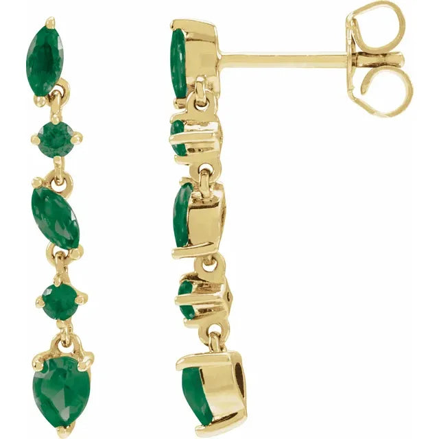 1.10ct Emerald Multishape Dangle Earrings in 14k Gold