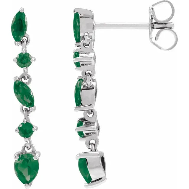 1.10ct Emerald Multishape Dangle Earrings in 14k Gold