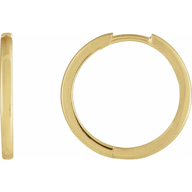 15mm Plain Hinged Hoop Earrings in 14k Solid Gold