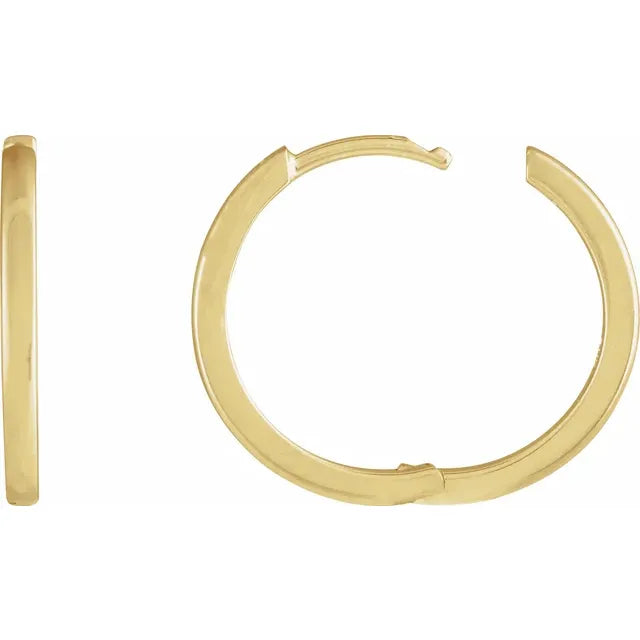 15mm Plain Hinged Hoop Earrings in 14k Solid Gold