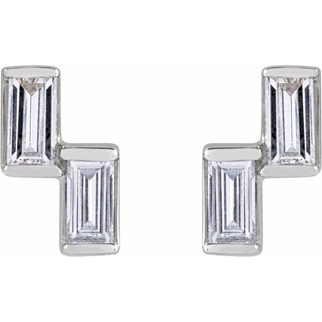 0.15ct Diamond Baguette Two Stone Earrings in 14k Gold