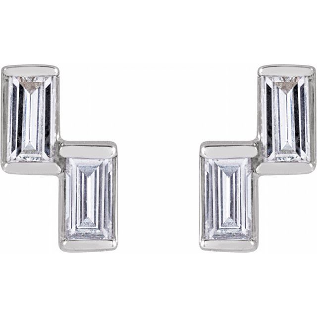 0.15ct Diamond Baguette Two Stone Earrings in 14k Gold