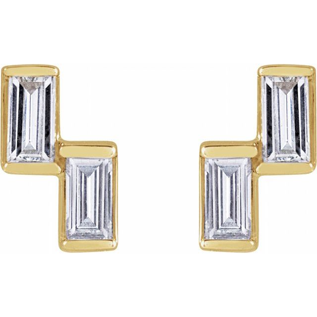 0.15ct Diamond Baguette Two Stone Earrings in 14k Gold