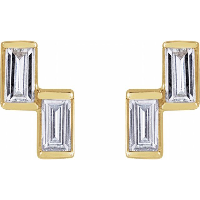 0.15ct Diamond Baguette Two Stone Earrings in 14k Gold