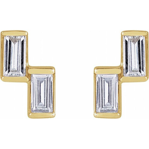 0.15ct Diamond Baguette Two Stone Earrings in 14k Gold