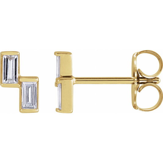 0.15ct Diamond Baguette Two Stone Earrings in 14k Gold