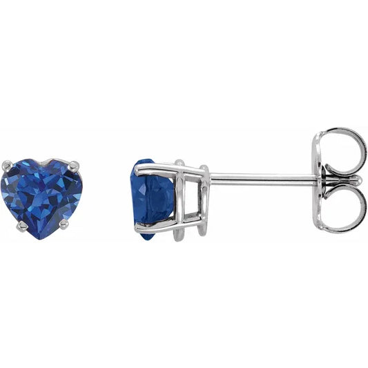 1.30ct Lab Grown Blue Sapphire Heart Shape Earrings in 14k Gold