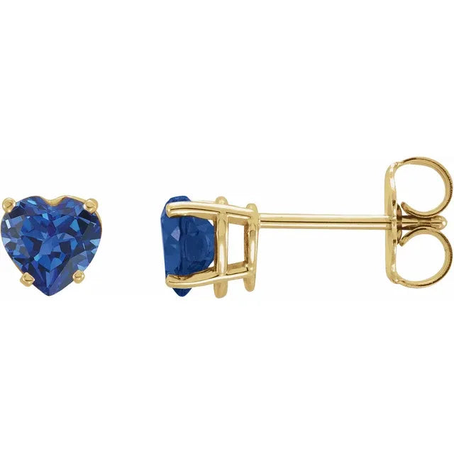 1.30ct Lab Grown Blue Sapphire Heart Shape Earrings in 14k Gold