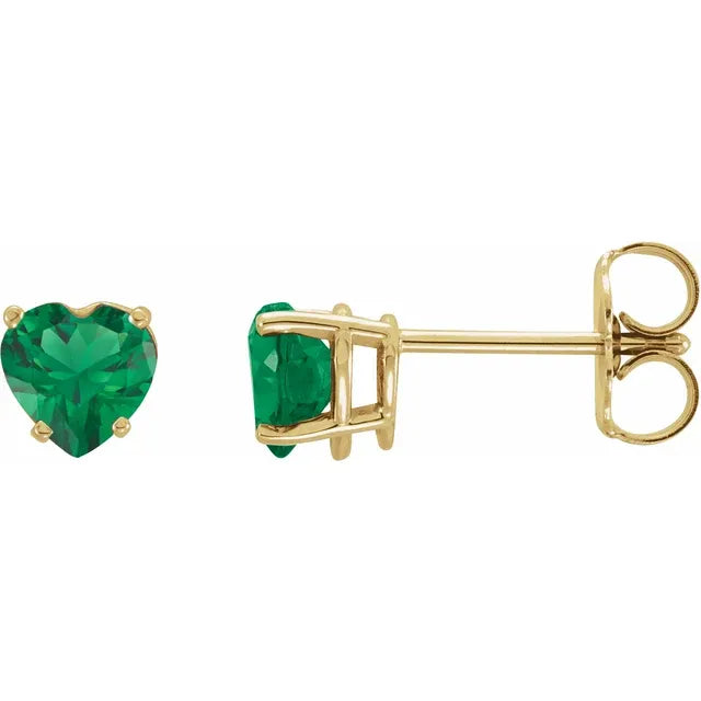 1.30ct Lab Grown Emerald Heart Shape Earrings in 14k Gold