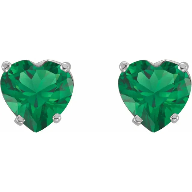 1.30ct Lab Grown Emerald Heart Shape Earrings in 14k Gold