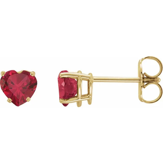 1.30ct Lab Grown Ruby Heart Shape Earrings in 14k Gold