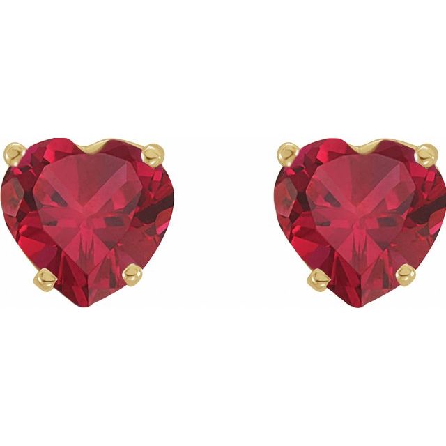 1.30ct Lab Grown Ruby Heart Shape Earrings in 14k Gold