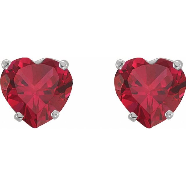 1.30ct Lab Grown Ruby Heart Shape Earrings in 14k Gold