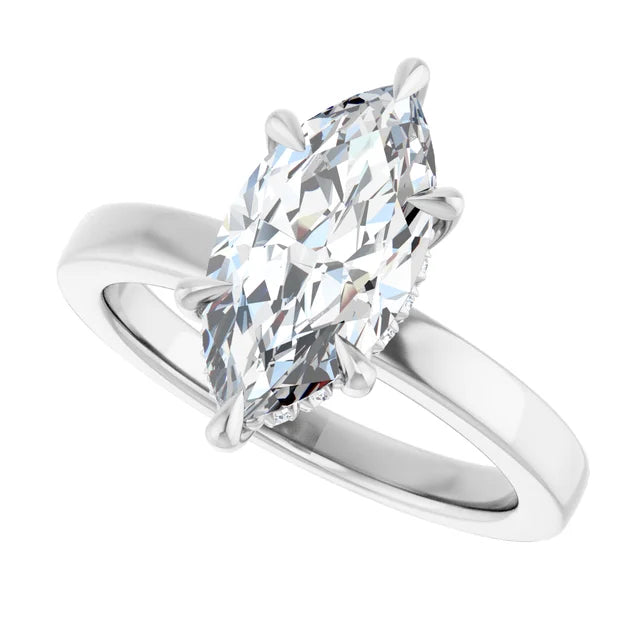 The Clara 2.00ct Marquise cut Lab Grown Diamond Hidden Halo Solitaire Engagement Ring