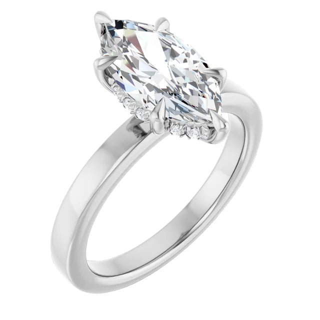 The Clara 2.00ct Marquise cut Lab Grown Diamond Hidden Halo Solitaire Engagement Ring