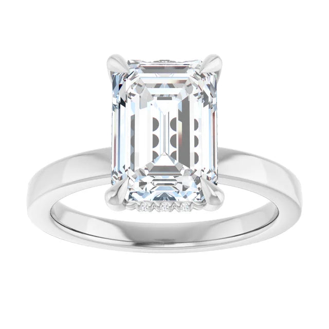 The Clara 2.50ct Emerald cut Lab Grown Diamond Hidden Halo Solitaire Engagement Ring