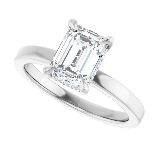 The Clara 1.00ct Emerald cut Lab Grown Diamond Hidden Halo Solitaire Engagement Ring