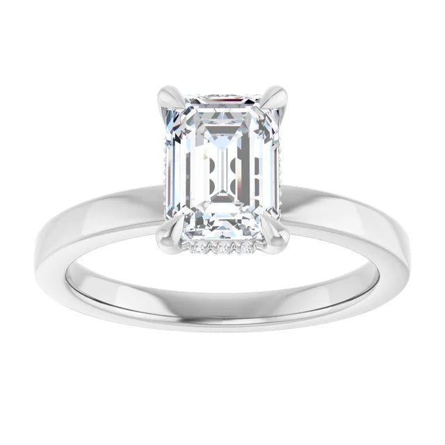 The Clara 1.00ct Emerald cut Lab Grown Diamond Hidden Halo Solitaire Engagement Ring