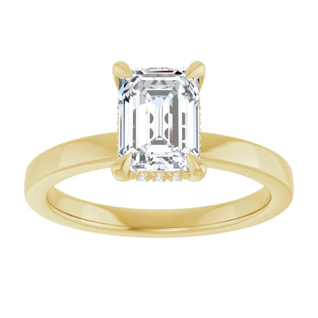 The Clara 1.00ct Emerald cut Lab Grown Diamond Hidden Halo Solitaire Engagement Ring