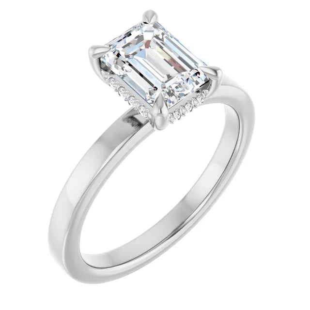 The Clara 1.00ct Emerald cut Lab Grown Diamond Hidden Halo Solitaire Engagement Ring