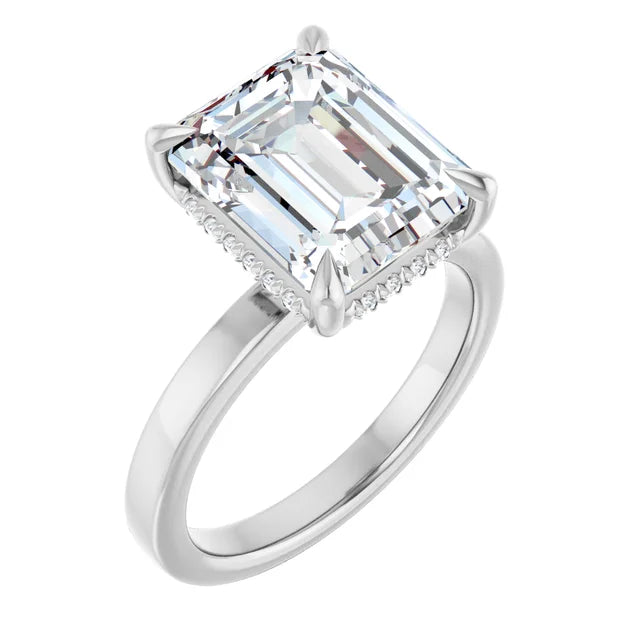 The Clara 3.00ct Emerald cut Lab Grown Diamond Hidden Halo Solitaire Engagement Ring