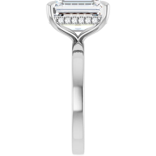 The Clara 3.00ct Emerald cut Lab Grown Diamond Hidden Halo Solitaire Engagement Ring