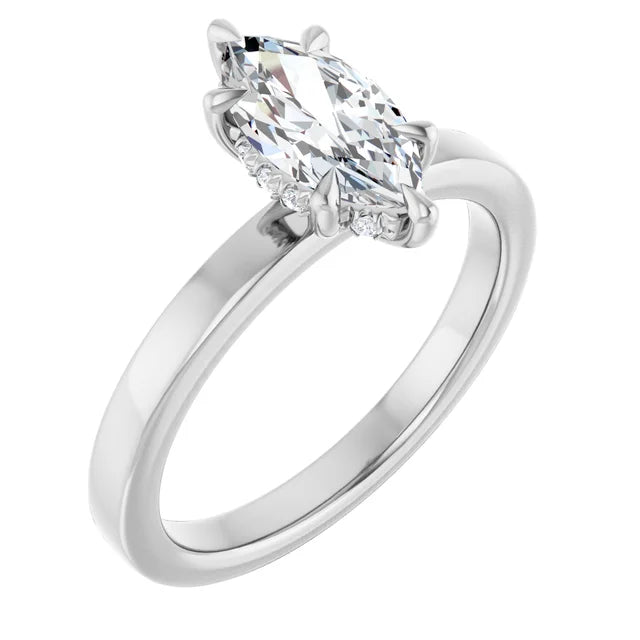 The Clara 1.00ct Marquise cut Lab Grown Diamond Hidden Halo Solitaire Engagement Ring