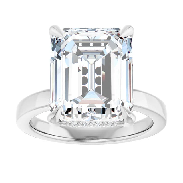 The Clara 4.00ct Emerald cut Lab Grown Diamond Hidden Halo Solitaire Engagement Ring