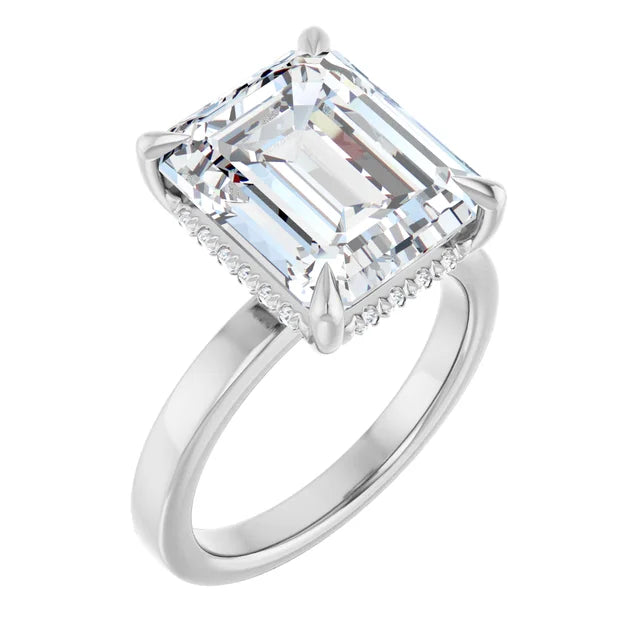 The Clara 4.00ct Emerald cut Lab Grown Diamond Hidden Halo Solitaire Engagement Ring