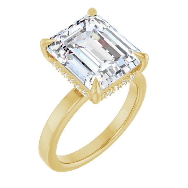 The Clara 4.00ct Emerald cut Lab Grown Diamond Hidden Halo Solitaire Engagement Ring