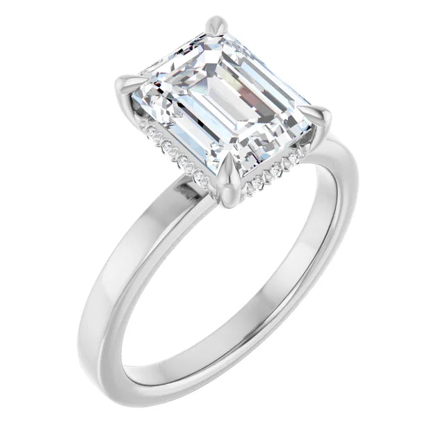The Clara 2.00ct Emerald cut Lab Grown Diamond Hidden Halo Solitaire Engagement Ring