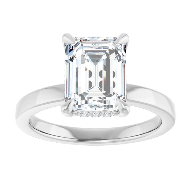 The Clara 2.00ct Emerald cut Lab Grown Diamond Hidden Halo Solitaire Engagement Ring
