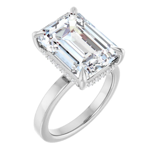 The Clara 5.00ct Emerald cut Lab Grown Diamond Hidden Halo Solitaire Engagement Ring