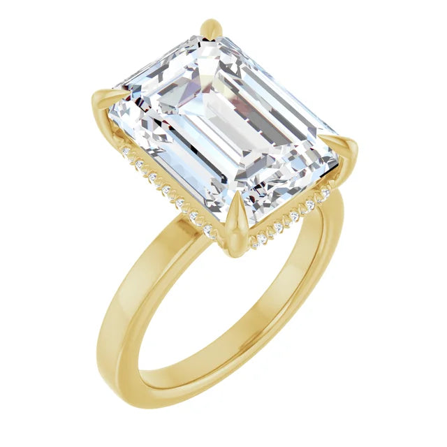 The Clara 5.00ct Emerald cut Lab Grown Diamond Hidden Halo Solitaire Engagement Ring