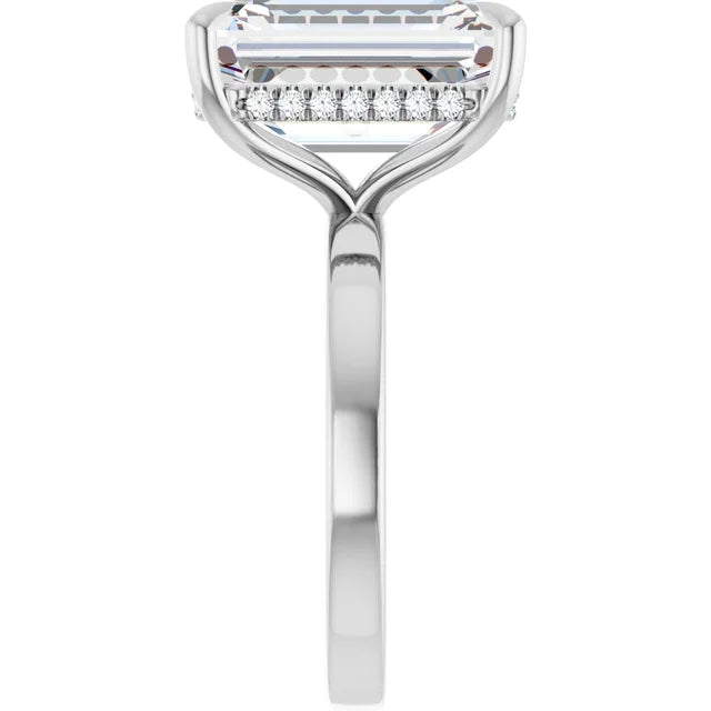 The Clara 5.00ct Emerald cut Lab Grown Diamond Hidden Halo Solitaire Engagement Ring