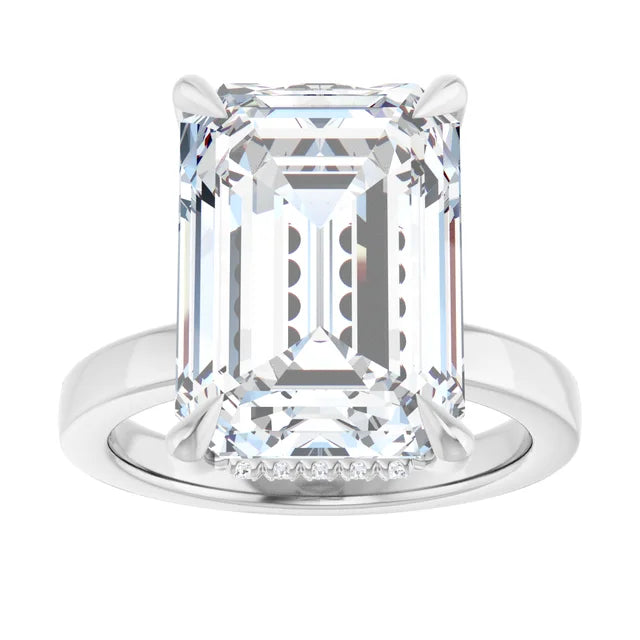 The Clara 5.00ct Emerald cut Lab Grown Diamond Hidden Halo Solitaire Engagement Ring